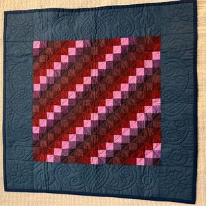 Beautiful hand stitched decor 38.5x39”. purple blue plum maroon brown